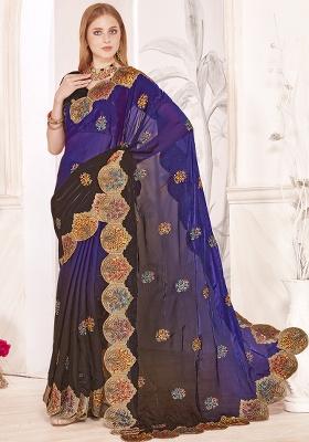 Purple Sequence Work Silk Saree Set
