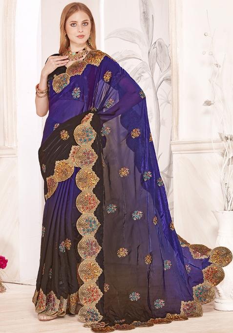 Purple Sequence Work Silk Saree Set