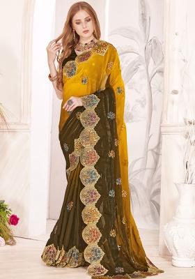 Mustard Sequence Work Silk Saree Set