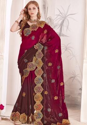 Magenta Sequence Work Silk Saree Set