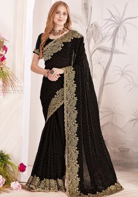 Black Sequence Work Silk Saree Set