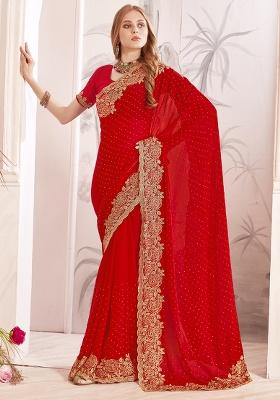 Red Sequence Work Silk Saree Set