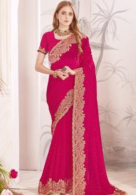 Magenta Sequence Work Silk Saree Set
