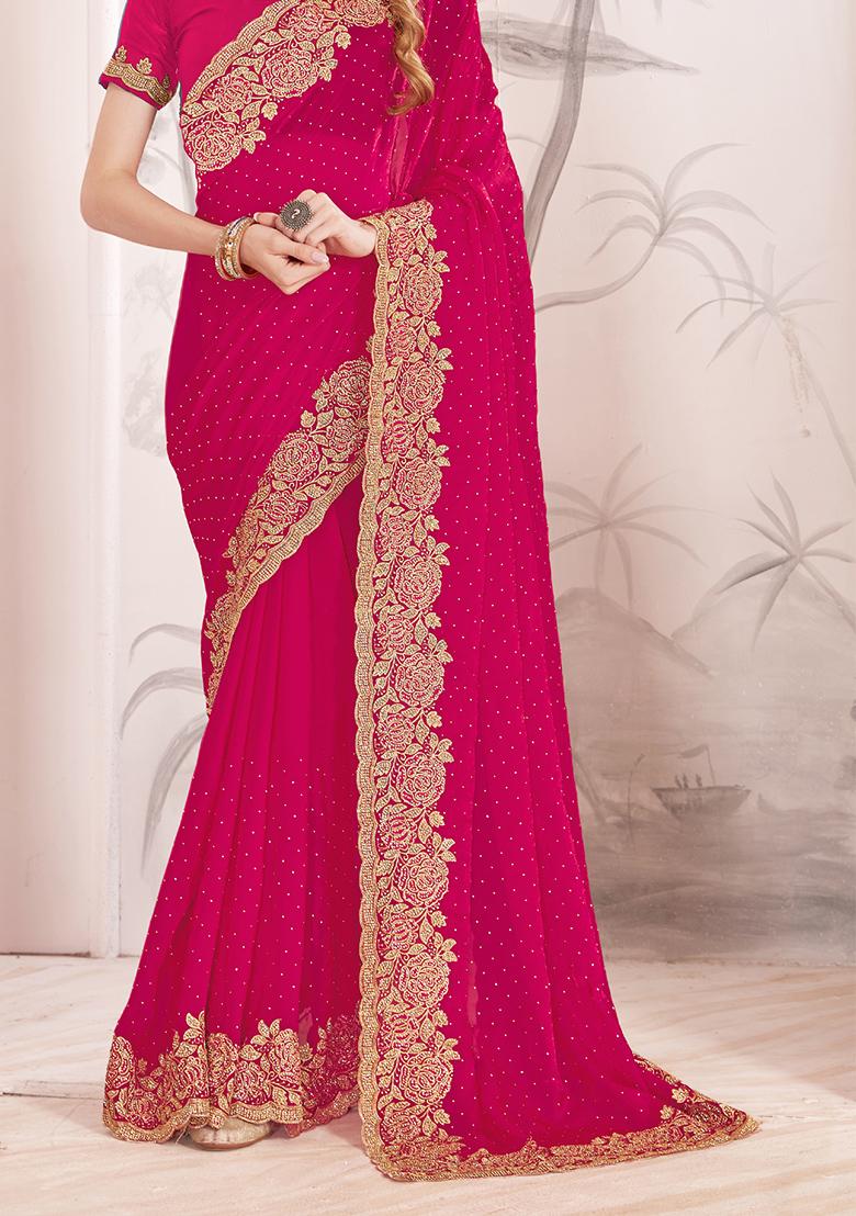 Magenta Sequence Work Silk Saree Set - Indya