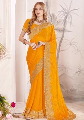 Mustard Sequence Work Silk Saree Set