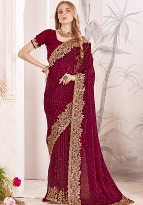 Maroon Sequence Work Silk Saree Set