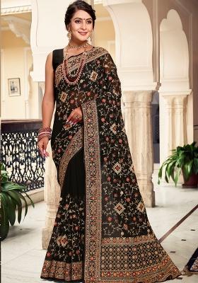 Black Embroidery Georgette Saree Set