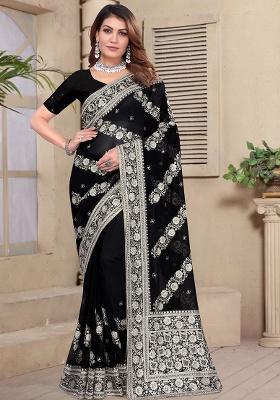 Black Embroidery Georgette Saree Set