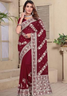 Maroon Embroidery Georgette Saree Set