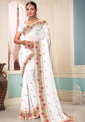 White Embroidery Georgette Saree Set