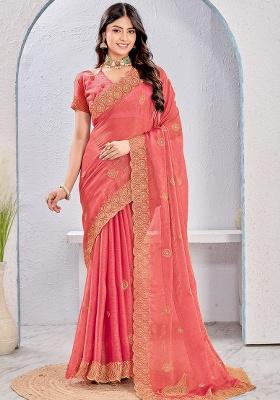 Pink Sequence Work Silk Saree Set