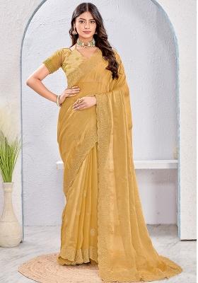 Beige Sequence Work Silk Saree Set