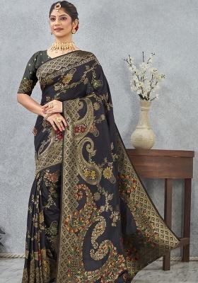 Black Zari Work Silk Saree Set