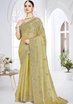 Green Sequence Work Silk Saree Set