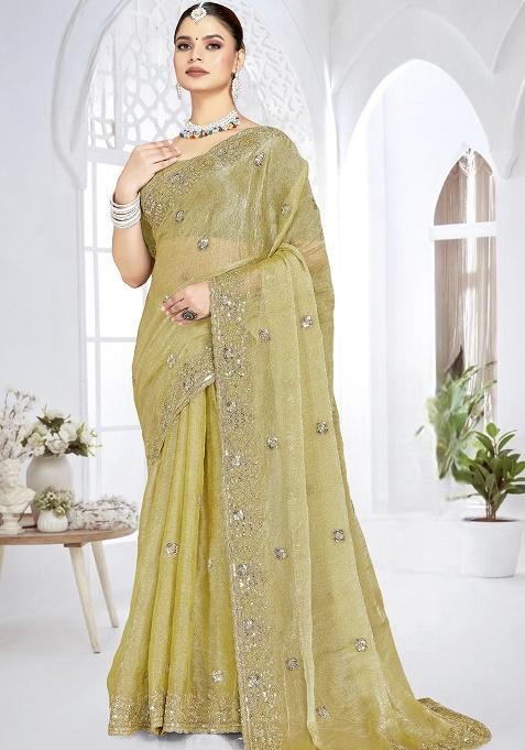 Green Sequence Work Silk Saree Set