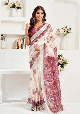 Maroon Printed Linen Saree Set