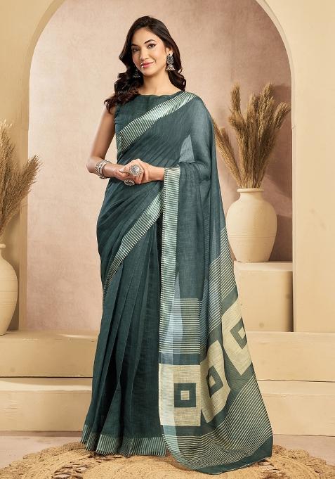 Morpeach Printed Linen Saree Set