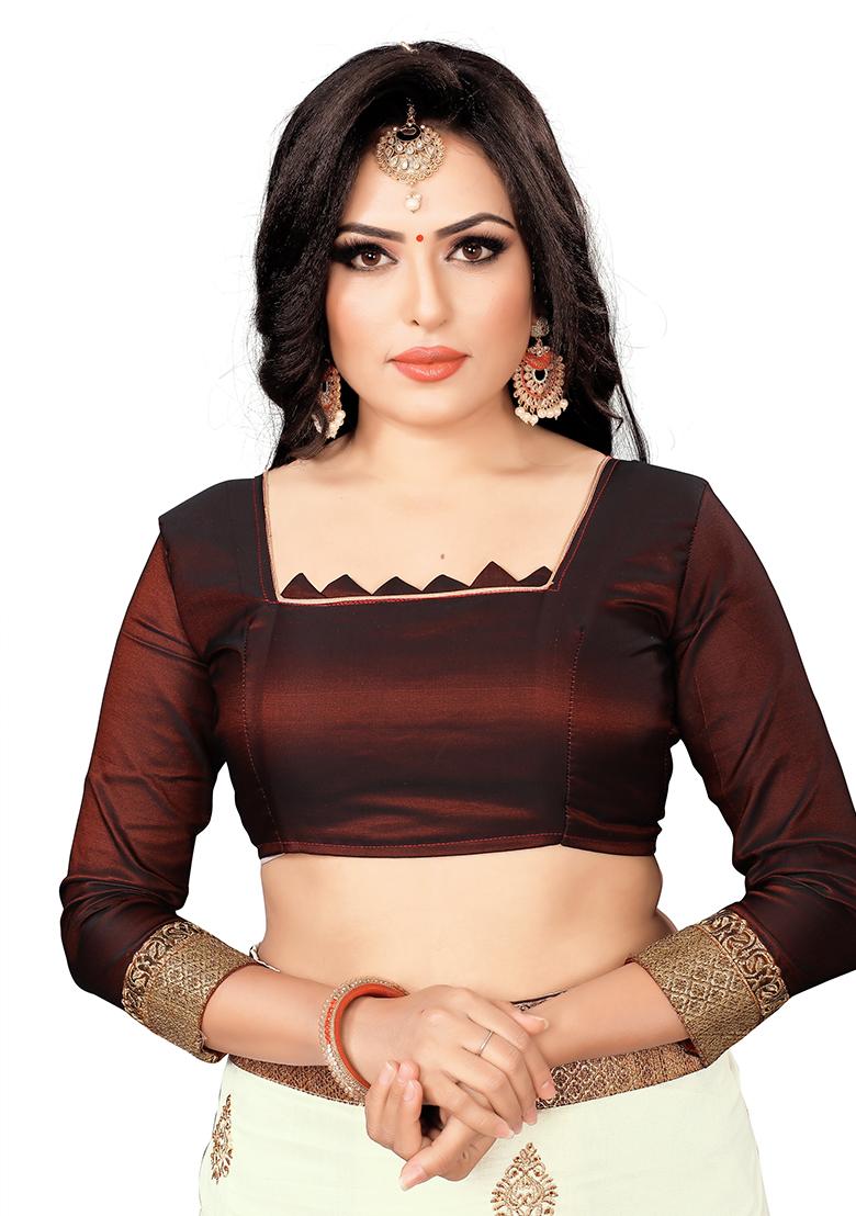 Off White Embroidery Silk Saree Set - Indya