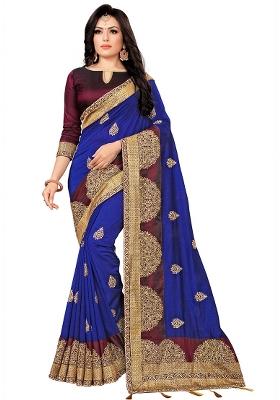Royal Blue Embroidery Silk Saree Set