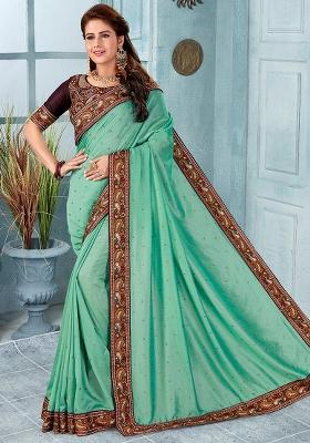 Sky Blue Embroidery Silk Saree Set