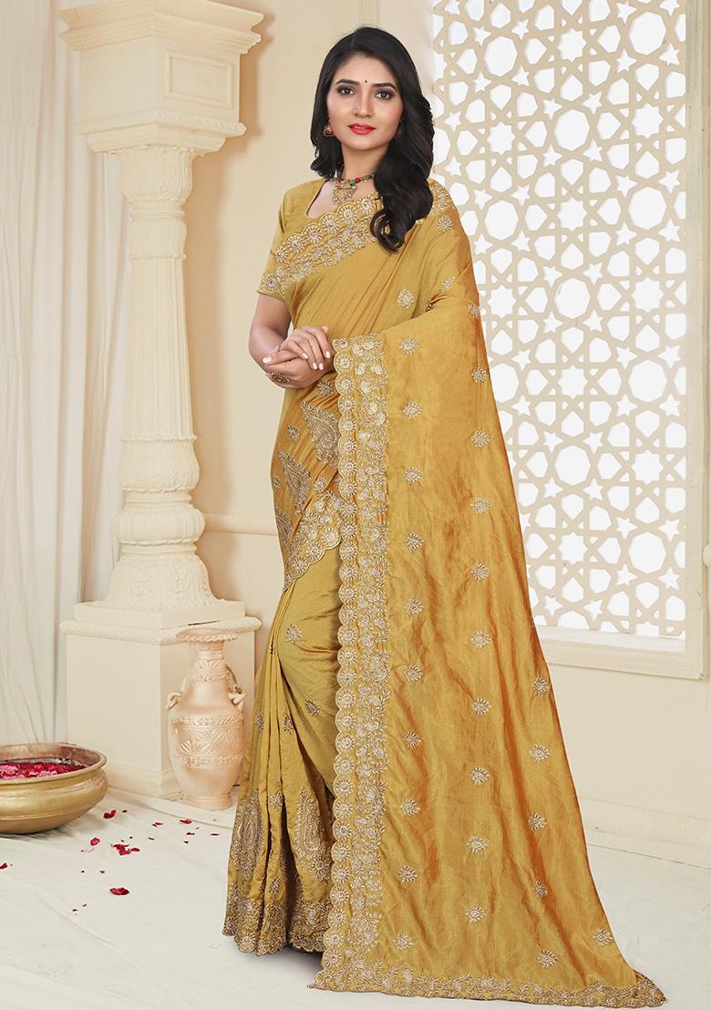 Mustrad Embroidery Silk Saree Set - Indya