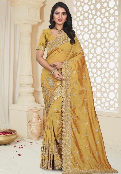 Mustrad Embroidery Silk Saree Set