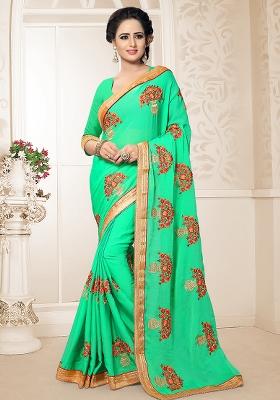 Pista Embroidery Chiffon Saree Set