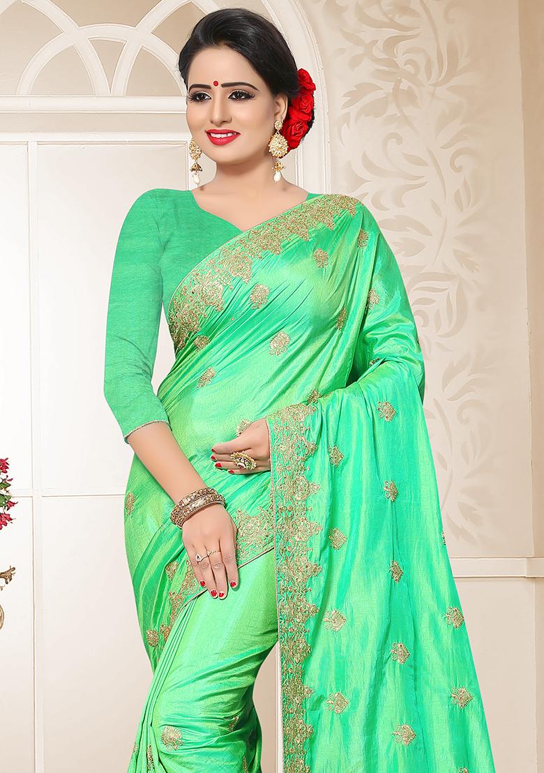 Pista Embroidery Silk Saree Set - Indya