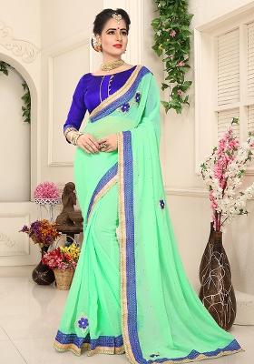 Sea Green Embroidery Chiffon Saree Set