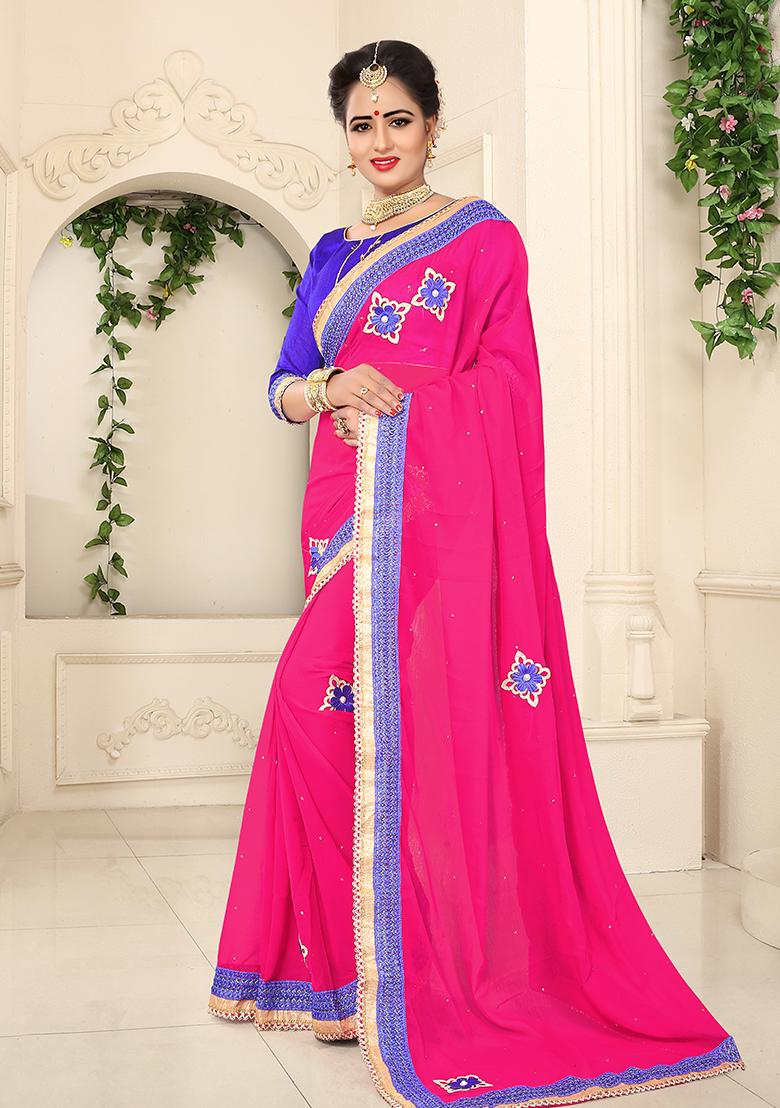 Gajari Embroidery Chiffon Saree Set - Indya
