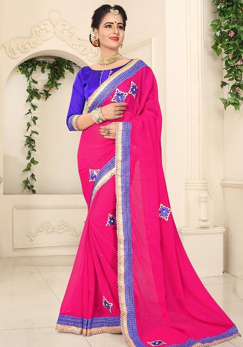 Gajari Embroidery Chiffon Saree Set