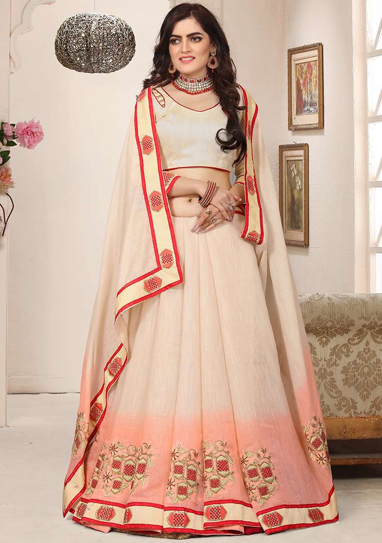 Chiku Embroidery Silk Blend Saree Set for Diwali and Festive Wear - Indya