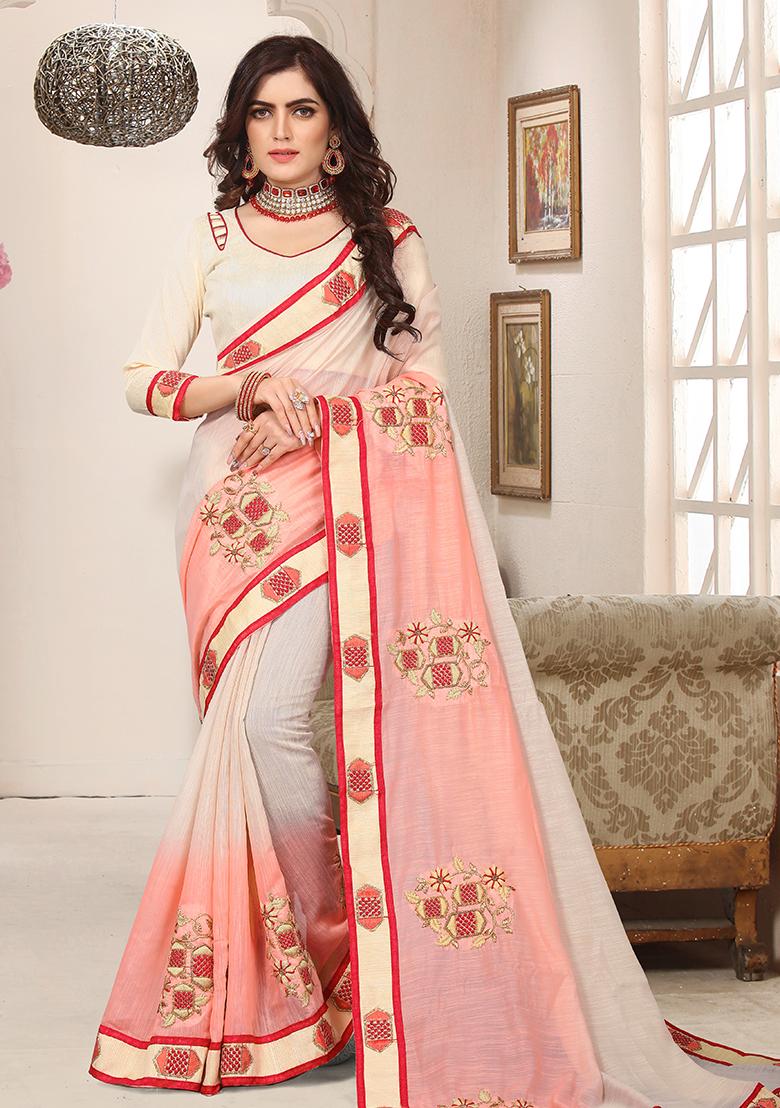 Chiku Embroidery Silk Saree Set - Indya