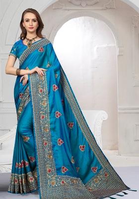 Firozi Embroidery Silk Saree Set
