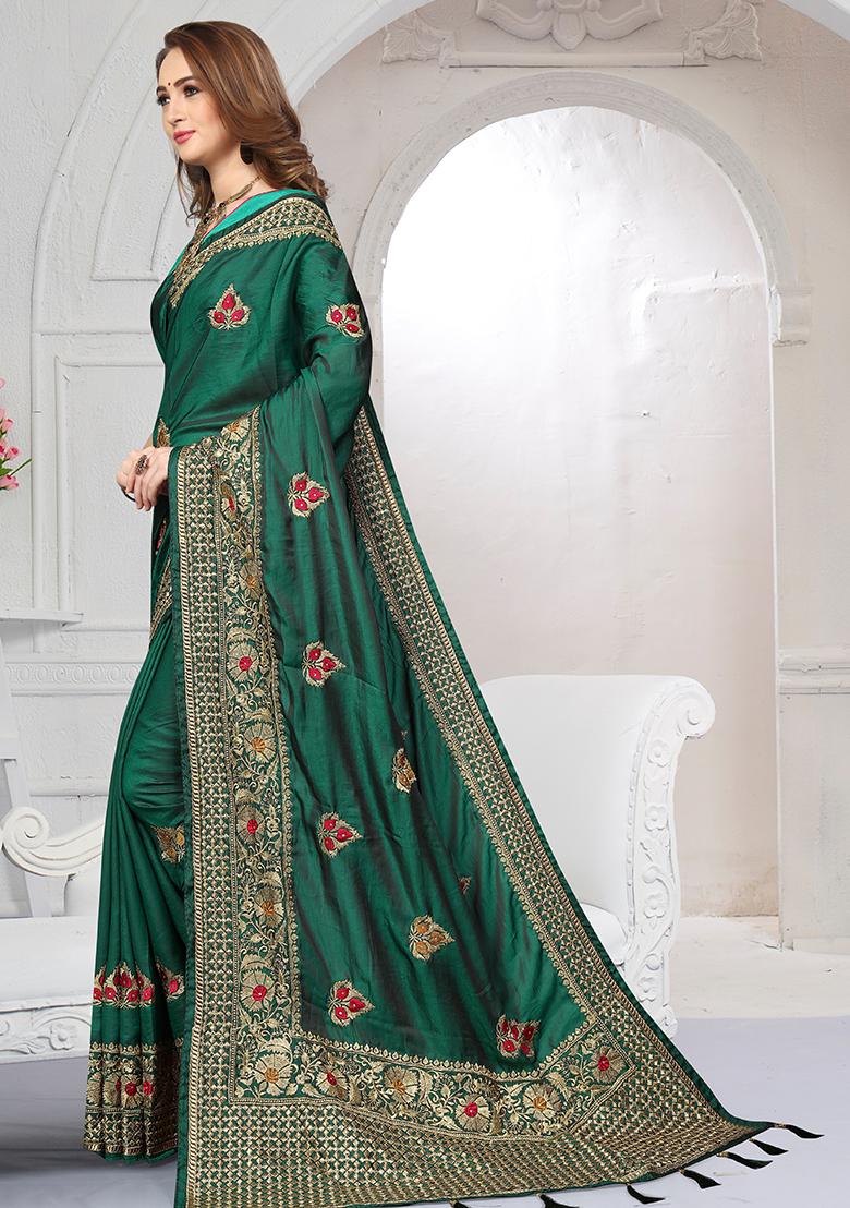 Rama Embroidery Silk Saree Set - Indya