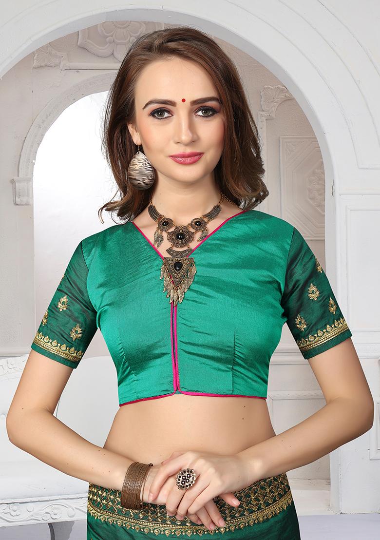 Rama Embroidery Silk Saree Set - Indya