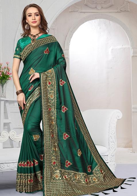 Rama Embroidery Silk Saree Set