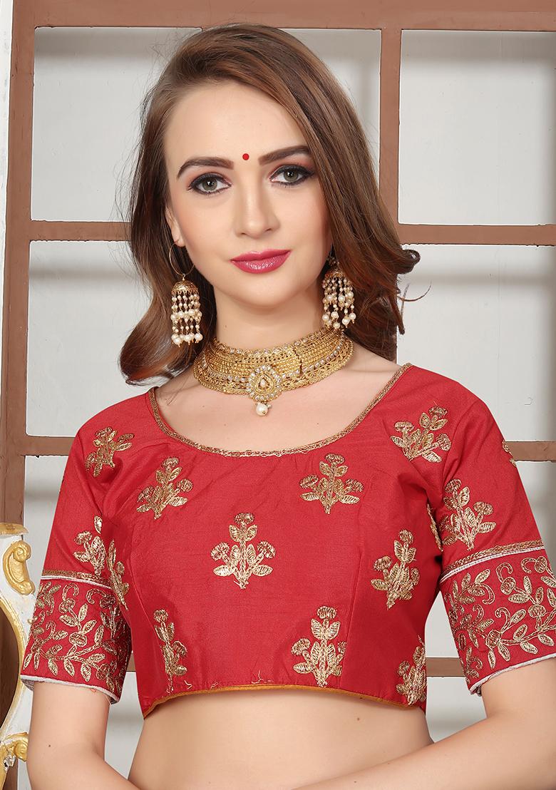 Off White Embroidery Satin Saree Set - Indya