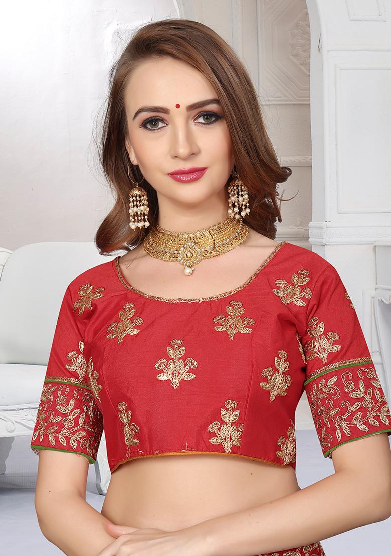 Mehendi Embroidery Satin Saree Set - Indya