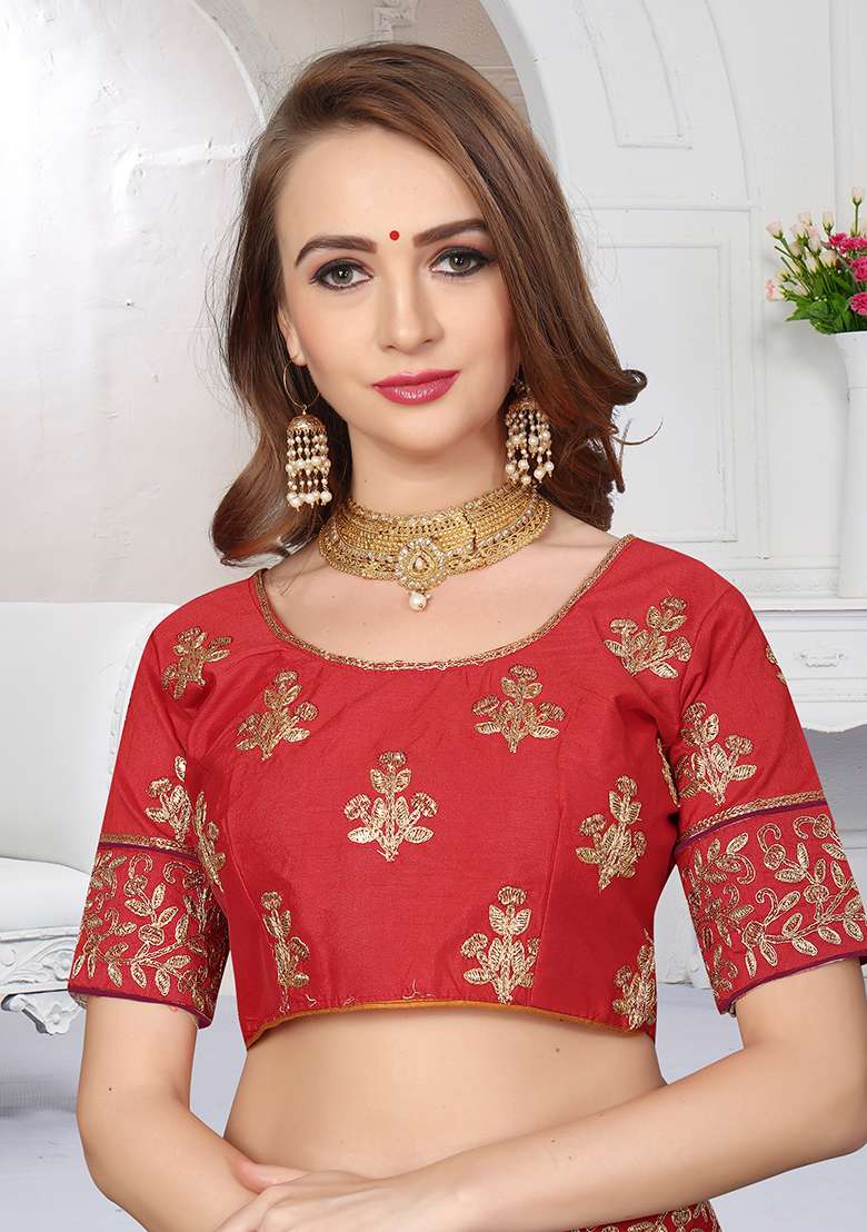 Maroon Satin Saree Set with Embroidery for Diwali | Wedding & Festive Wear - Indya
