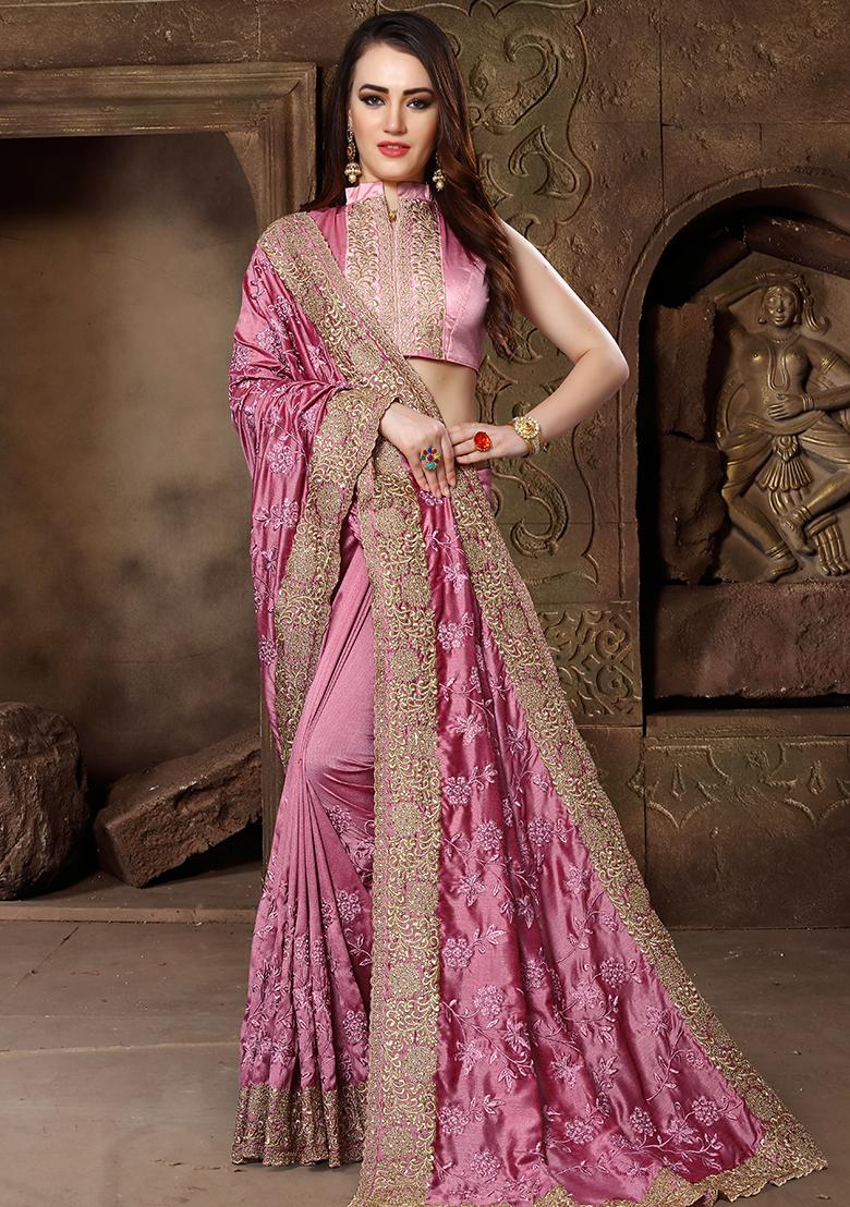 Gajari Embroidery Silk Saree Set - Indya