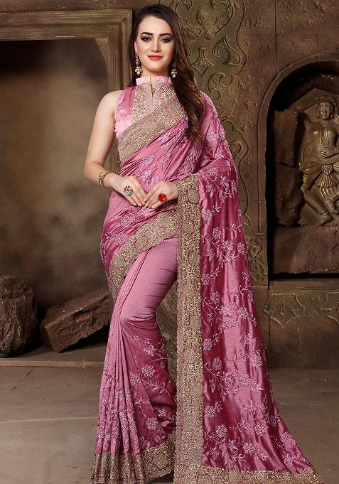 Gajari Embroidery Silk Saree Set