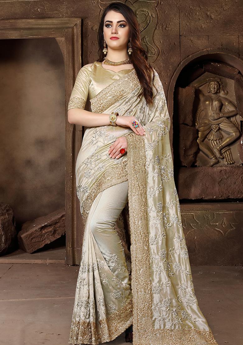 Chiku Embroidery Silk Saree Set - Indya