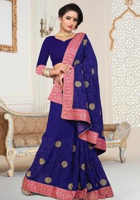 Nevi Blue Embroidery Georgette Saree Set