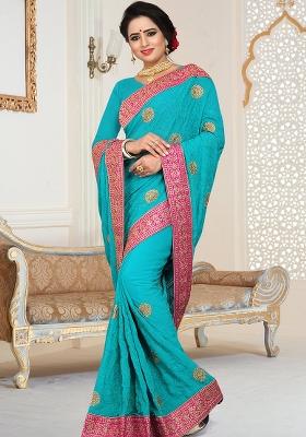 Firozi Embroidery Georgette Saree Set