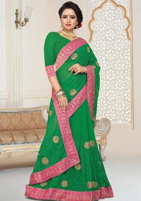 Parrot Green Embroidery Georgette Saree Set