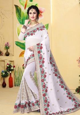 White Embroidery Georgette Saree Set
