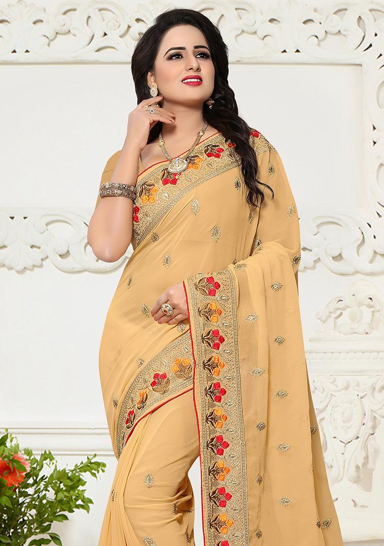 Chiku Embroidery Georgette Saree Set - Indya