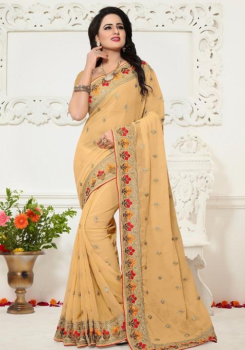 Chiku Embroidery Georgette Saree Set