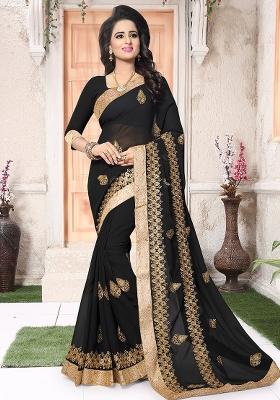 Black Embroidery Georgette Saree Set